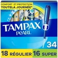 thumbnail image 2 of Tampax Pearl Tampons Multipack, with LeakGuard Braid, Regular/Super Absorbency, Unscented 34 count, 2 of 23