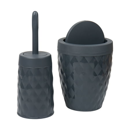 

Mind Reader Basket Collection Plastic Wastebasket and Toilet Brush Set Set of 2 Gray
