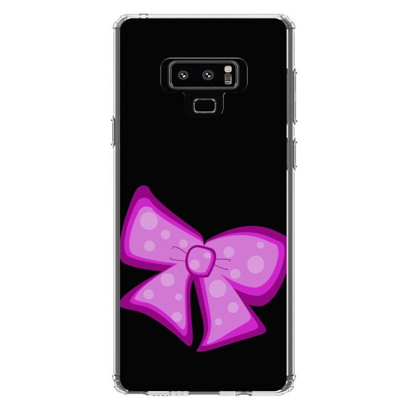 DistinctInk Clear Shockproof Hybrid Case for Samsung Galaxy Note 9 - TPU Bumper, Acrylic Back, Tempered Glass Screen Protector - Pink Black Bow Ribbon - Cartoon Bows / Ribbons