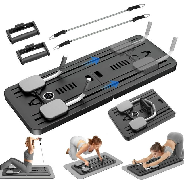 Tabla Multifuncional para Abdominales, Cama Deslizante de Pilates 5 en 1, Rodillos Abdominales Plegables, Ejercicios Abdominales de Rebote Automático, Equipo para Gimnasio en Casa Cardio Beat Negro