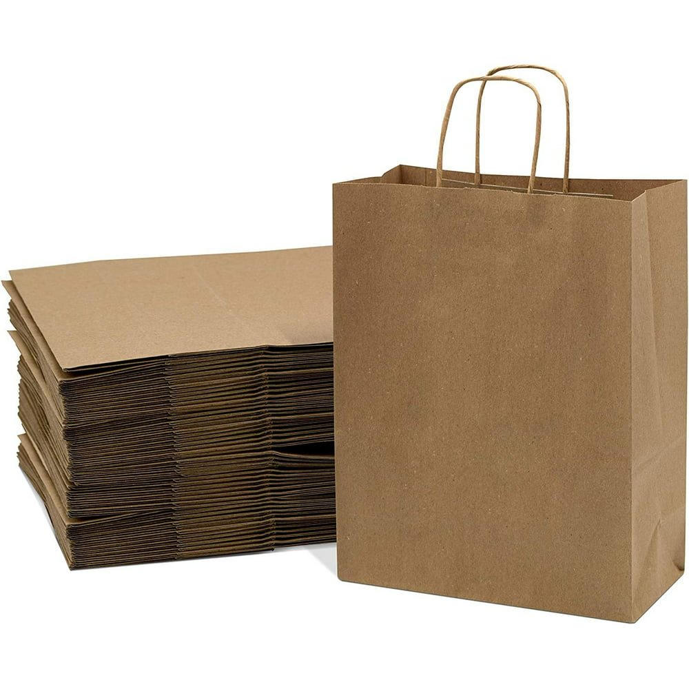 Brown Paper Bags with Handles 10x5x13 inches 50 Pcs. Paper Shopping ...