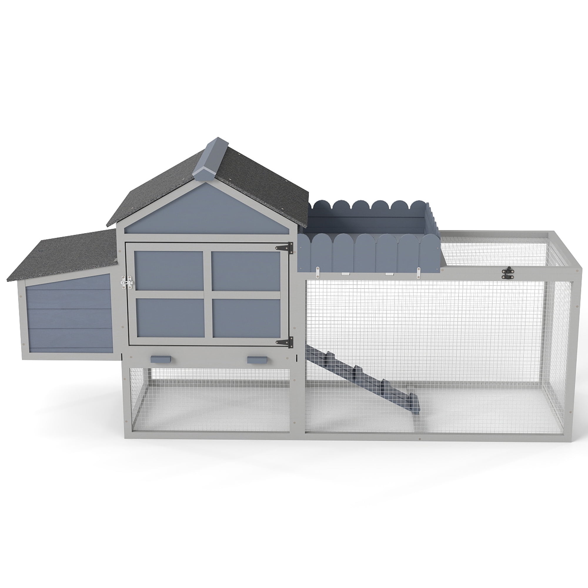 80" Wooden Chicken Coop, 2-Tier Backyard Hen House with Nesting Box, Run, Planter & PVC Roof, Easy-Clean Tray, Weatherproof Poultry Cage,Backyard Patio Poultry Habitat, Gray