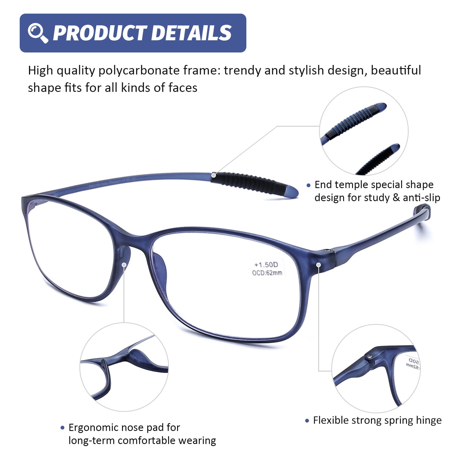DOOViC Reading Glasses 4 Pack Blue Light Blocking Readers for Women Men TR90 Flexible Ultralight Anti Eyestrain Reading Glasses