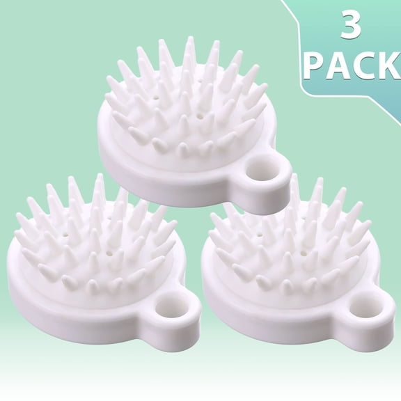 Scalp Massager Shampoo Brush Set of 3, Soft Silicone Teeth 2.75 in, Wet Dry Use, White