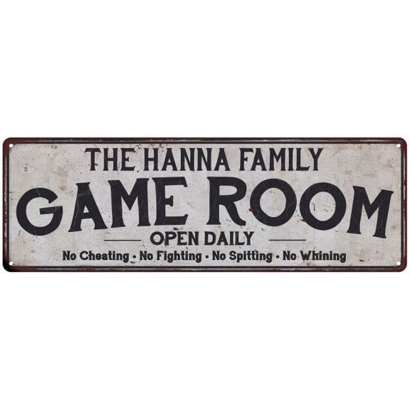 THE HANNA FAMILY Gift Game Room Country Metal 6x18 Sign 206180042345