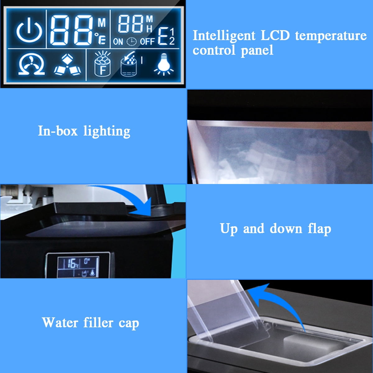 Sandinrayli Commercial Ice Maker Machine Portable Stainless Steel Ice Cube Maker for Restaurants, 66 Lbs Production