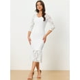 thumbnail image 2 of Unique Bargains Women's V-Neck Party 3/4 Sleeve Lace Ruffle Bodycon Dresses S White, 2 of 6