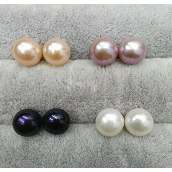 K-KED 4 Pairs 8-9MM Genuine Natural Freshwater Pearl Sterling 925 Silver Stud Earrings