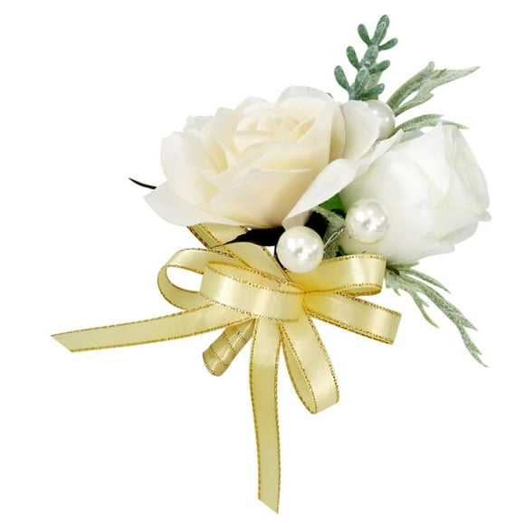 simhoa Corsage Of Artificial Flower Silk Grooms With Ribbon Wrapped Corsage Stem Of Bridesmaid Accessory Of Boutonniere De Caballeros Champagne