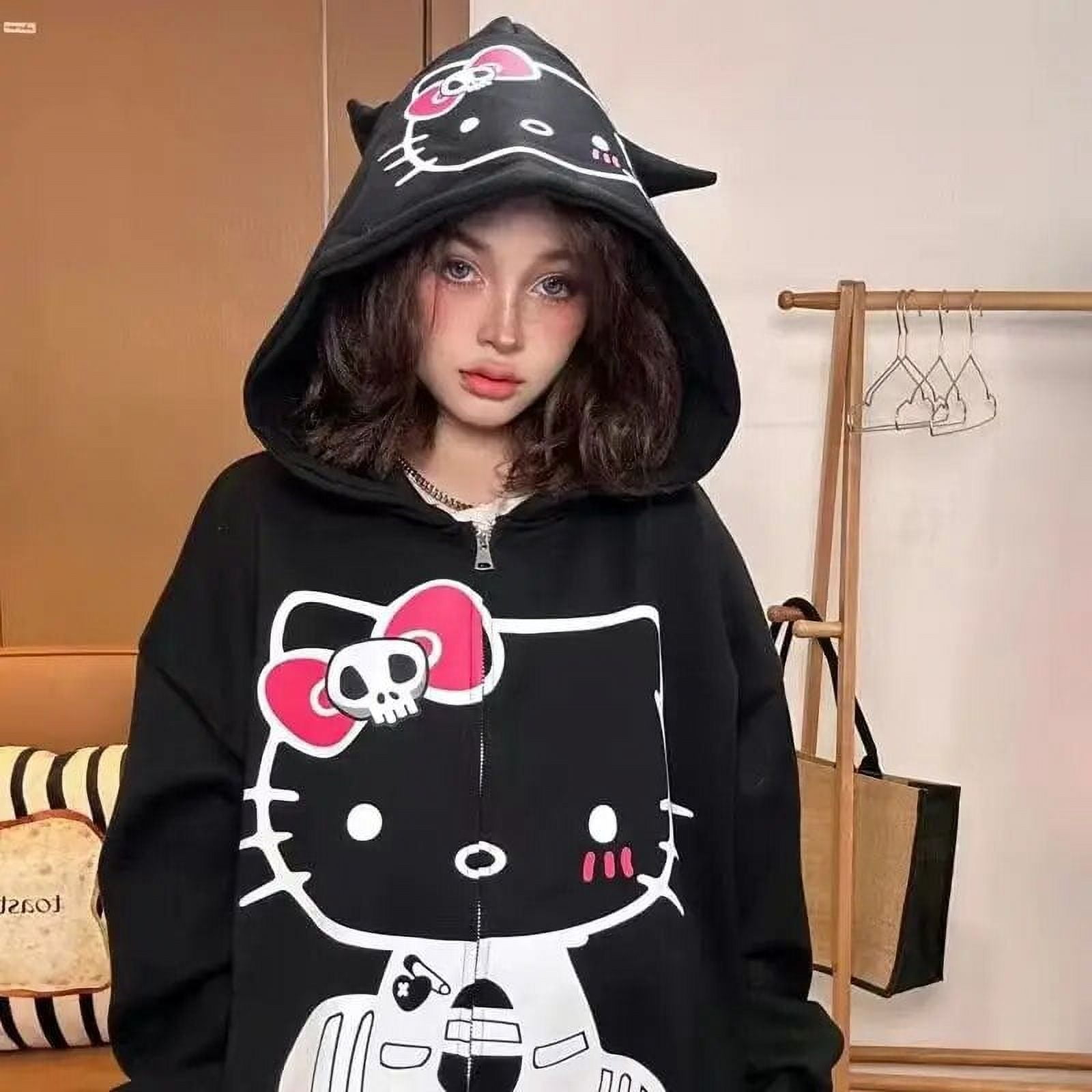 Sanrio Hello Kitty Zip Up Hoodie Streetwear Women Kawaii Sanrio Hello Kitty Zip Up Hoodie Streetwear Women Kawaii