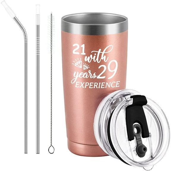 50th Birthday Gifts for Women, 21 With 29 Years Experience Insulated Stainless Steel Tumbler Birthday Gifts Anniversary Decoractions for Best Friends Coworker Mom Mother, 20 Oz, Rose Gold
