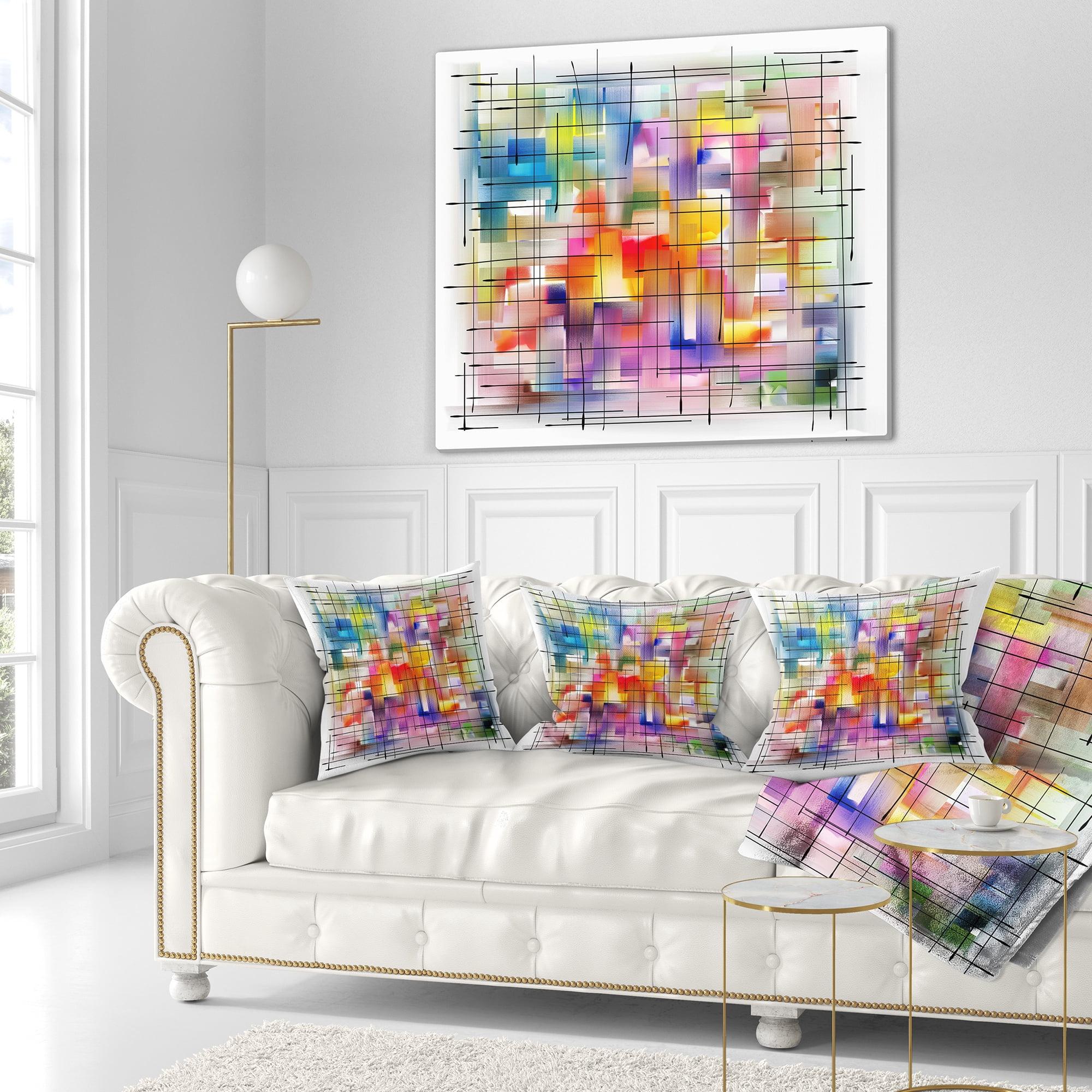 Designart Colorful Stain Design with Grid - Abstract Throw Pillow - 18x18