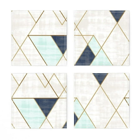 

Linen Cotton Canvas Cocktail Napkins (Set of 4) - Geometric Mod Triangles Navy Mint Watercolor Weathered Look Boho Blue Geo Print Cloth Cocktail Napkins by Spoonflower
