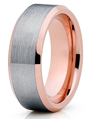 8mm Silver Tungsten Carbide Ring Thin Rose Gold Line Wedding Band Comfort 