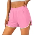 thumbnail image 2 of Kinrui Running Shorts Women 3" Elastic Waist Split Hem Lightweight Workout Gym Shorts with Pockets Pink L, 2 of 6
