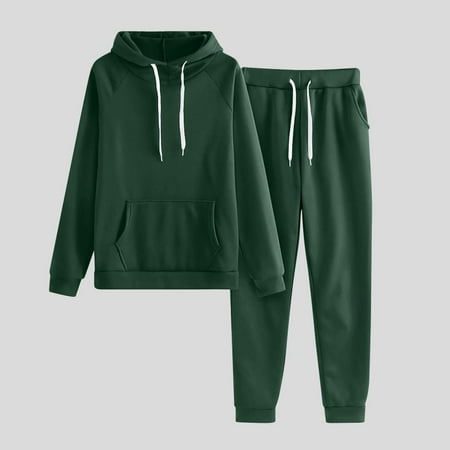 SDNall Two Piece Hoodies Sets for Women Casual Solid Hooded Drawstring Loose Long Sleeve Sweatshirt Tops and Long Pants Set Suits Hoodie (Green  Sizes S-XXL)