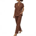 thumbnail image 2 of YABCSAZ Women's Cotton Linen 2 Piece V-Neck Top and Long Pants Set Casual Lightweight Breathable Lounge Outfit for Summer Coffee, Gifts for Women, 2 of 7