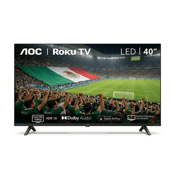 Smart TV AOC 40 Pulgadas LED FHD Roku TV 40S5045 - Compatible con Alexa, Google Home, Airplay