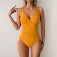 thumbnail image 2 of Loopsun Womens Swimsuits, Summer Swimsuit for Women, Women's Solid Double Thin Strap Pleated Swimsuit Yellow S, 2 of 5