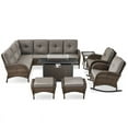 thumbnail image 3 of PARKWELL 8-Piece Outdoor Sectional Furniture Set with Fire Pit Table,Patio Wicker L Shaped Couch High Back Conversation Set with Rocking Chair for Garden Yard,Brown Wicker Gray Cushion, 3 of 13