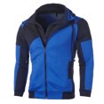 thumbnail image 2 of Men's Fake Two-piece Sports Sweatshirt with Long Sleeve Zipper Hooded Jacket - Color Block Casual Coat for Winter Activities, Christmas Gifts, and Outdoor Fun,Blue,2XL, 2 of 6