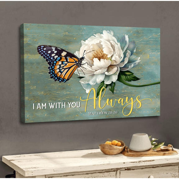 Matthew 28:20 Bible Verse Christian Canvas Wall Art, Scripture Print, Inspirational Religious Wall Decor Gift