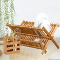 thumbnail image 2 of Jetcloudlive Bamboo Dish Drying Rack with Utensil Holder,Collapsible Wooden Dish Drainer Rack,2-Tier Large Folding Drying Holder for Kitchen Counter, 2 of 10