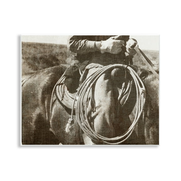 Stupell Industries Cowboy with Lasso Novelty Photography Unframed Art Print Wall Art, 14 x 11