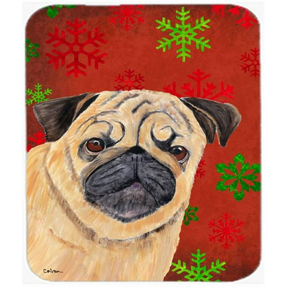 Pug Red And Green Snowflakes Holiday Christmas Mouse Pad, Hot Pad Or Trivet