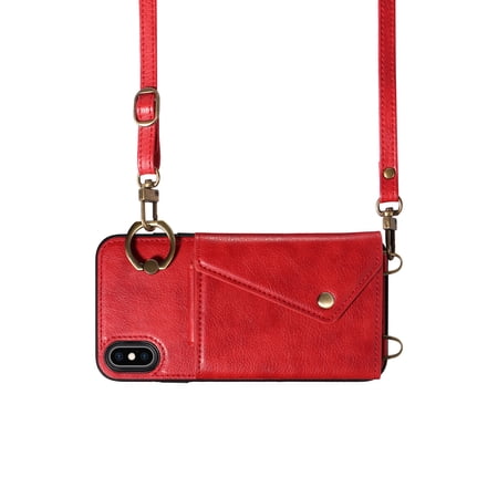 Crossbody Case for iPhone Xs Max, Adjustable Shoulder Strap 47" / 1.2m, Finger Ring Holder with 6 Card Slots