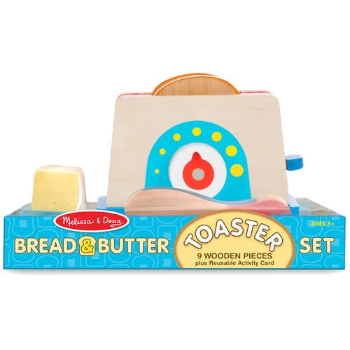 Wooden Play Food and Kitch 9 pcs Melissa & Doug Bread and Butter Toaster Set