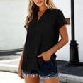 thumbnail image 2 of Htigea Womens V Neck Collared T Shirts Summer Cap Sleeve Tops Dressy Business Shirts Casual Loose Fit Tunic Tees Black M, 2 of 7
