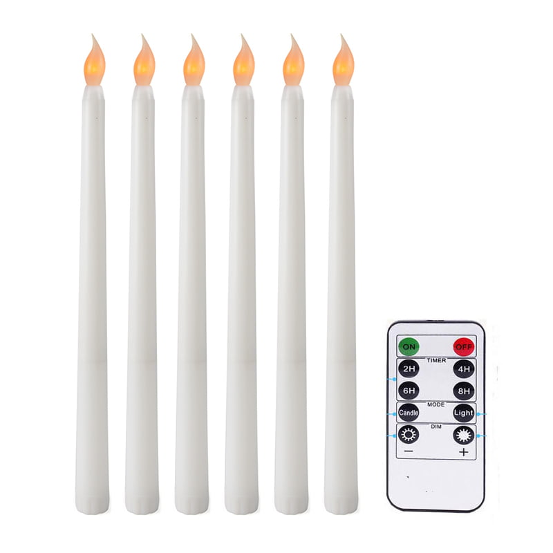Battery Operated w/Remote White 4 pack LED Flameless Flickering Tapered Candles 