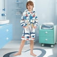 thumbnail image 5 of FORMRS Niños Bathrobe Unisex Hooded Robe Soft Plush Pajamas Sleepwear, Size 10-12T, Dark Blue Hand Drawn Sailboats, 5 of 7