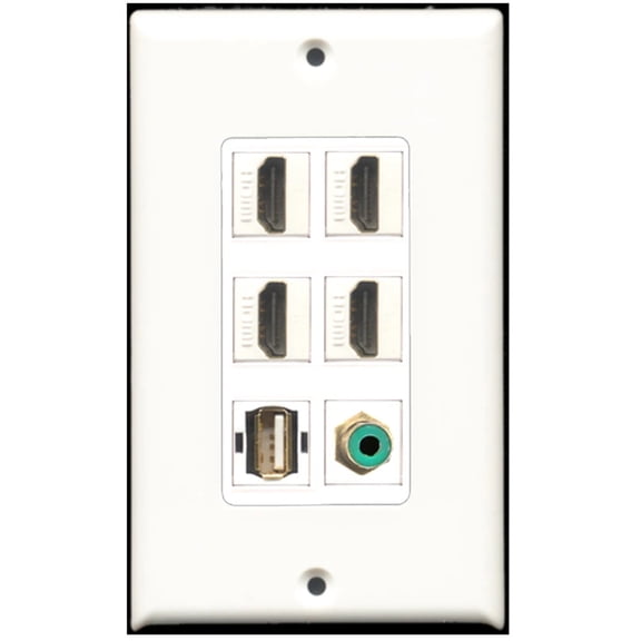 Ultra Spec Cables 4 Port HDMI 1 RCA Green 1 USB A-A Wall Plate DecorZ