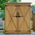 thumbnail image 2 of MCombo 64 inch Tall Outdoor Storage Cabinet with Shelves and Floor, Lockable Double Doors Garden Wood Tool Shed, Fir Wood, 2 of 9