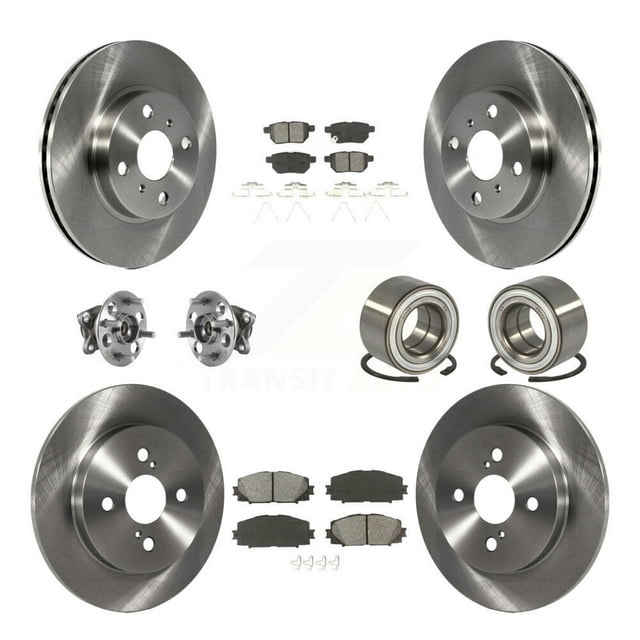 Transit Auto Front Rear Wheel Hub Bearings Assembly Disc Brake Rotors and Semi-Metallic Pads Kit (10Pc) for Car 2015-2018 Toyota Yaris Drum rear brakes - Left Right Side (Driver Passenger) KBB-116470