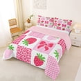 thumbnail image 2 of Erosebridal Strawberry Plaid Full Size Comforter Sets, Bow Buffalo Bedding Sets, Pink Reversible, 1 Comforter and 2 Pillowcases, 2 of 6