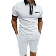 thumbnail image 1 of Outfmvch t shirts for men Male Casual Pocket Two Piece Suit Zipper Collar Suit Drawstring Pocket Short Set womens tops White, 1 of 4