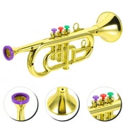 Golden Coated Trumpet, Kid Wind Instrument with 4 Color Keys Full & Loud Sound Early Education Toy Plastic Trumpet Gift Easy to Learn for Boys&Girls