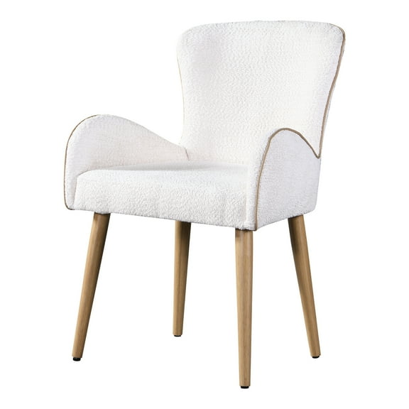 Side Chair (2) - Beige Boucle, Legs, Oak Finish Style Of 2 Boucle Chairs By Comfortable Upholstered Seating And Metal Construction