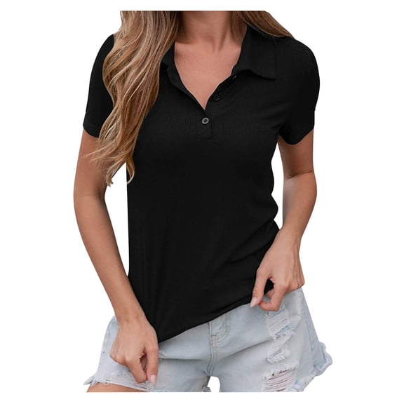 DuoJiaJ Women's T Shirt Solid Button Up Short Sleeved T Shirt Women’s Tank Tops Black