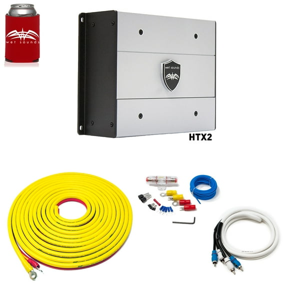 Wet Sounds HTX2 Package: 600 watt 2-channel amplifier & Stinger 7-Meter 4-Gauge Amplifier Wiring Kit w/ RCAs