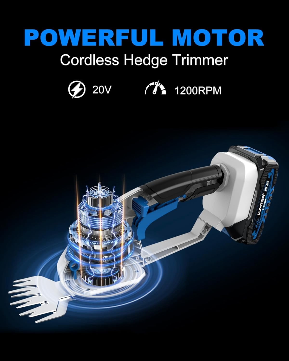 20V Cordless Electric Hedge Trimmer 2-in-1 Handheld Grass Shear Shrubbery Cutter with 2 Batteries Charger for Garden Lawn Yards
