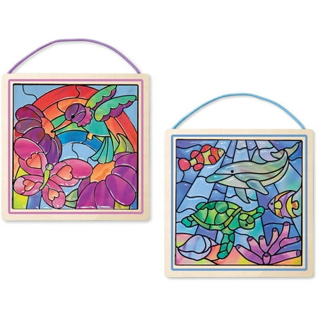 Melissa & Doug Peel and Press Stained Glass Activity Kits Set: Rainbow Garden and Undersea Fantasy - 180+ Stickers, 2 Frames