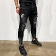 thumbnail image 4 of Daqian Jeans for Men Mens Skinny Stretch Denim Pants Distressed Ripped Freyed Slim Fit Jeans Trousers Mens Jeans Black 33(XL), 4 of 9