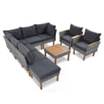 thumbnail image 4 of 9-Piece Patio Rattan Furniture Set, Outdoor Conversation Set With Acacia Wood Legs and Tabletop, PE Rattan Sectional Sofa Set with Coffee Table, Washable Cushion, Gray, 4 of 5