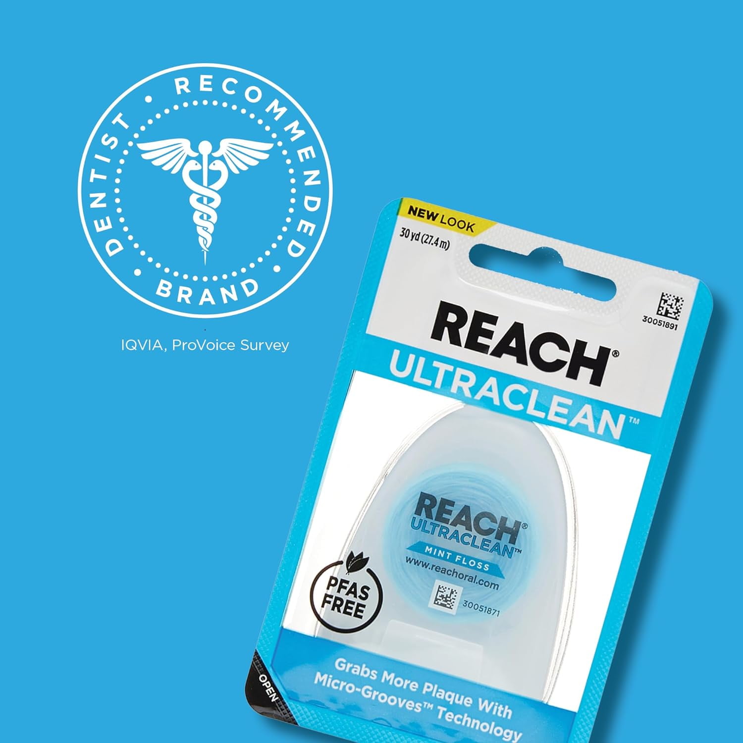 REACH Ultraclean Dental Floss, Mint, Plaque Remover for Teeth, Shred Resistant, Waxed, Easy on Gums & Teeth, Mint, Oral Care, Free, for Adults & Kids, 6 Pack, 30 yd