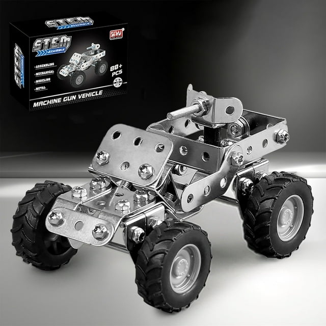 Fesfesfes Boy Installation Model Engineering Metal Building Set Learning Truck Building Toy DIY Puzzle Education Gift Silver