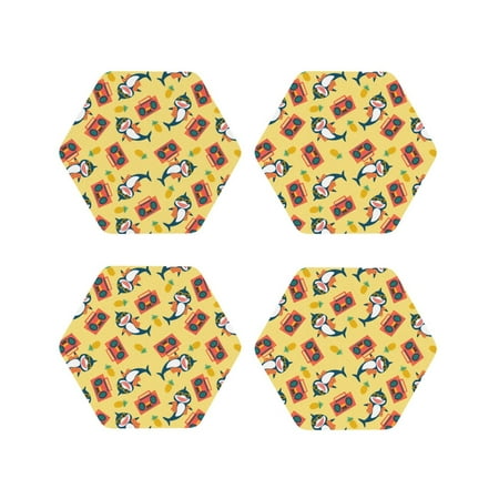 

Naloa Pineapples Sharks In Hawaiian Leather Coasters for Drinks Durable Drink Coasters 4 Set for Tabletop Protection Luxurious Home Décor and Housewarming Gift ( {designName})Hexagon